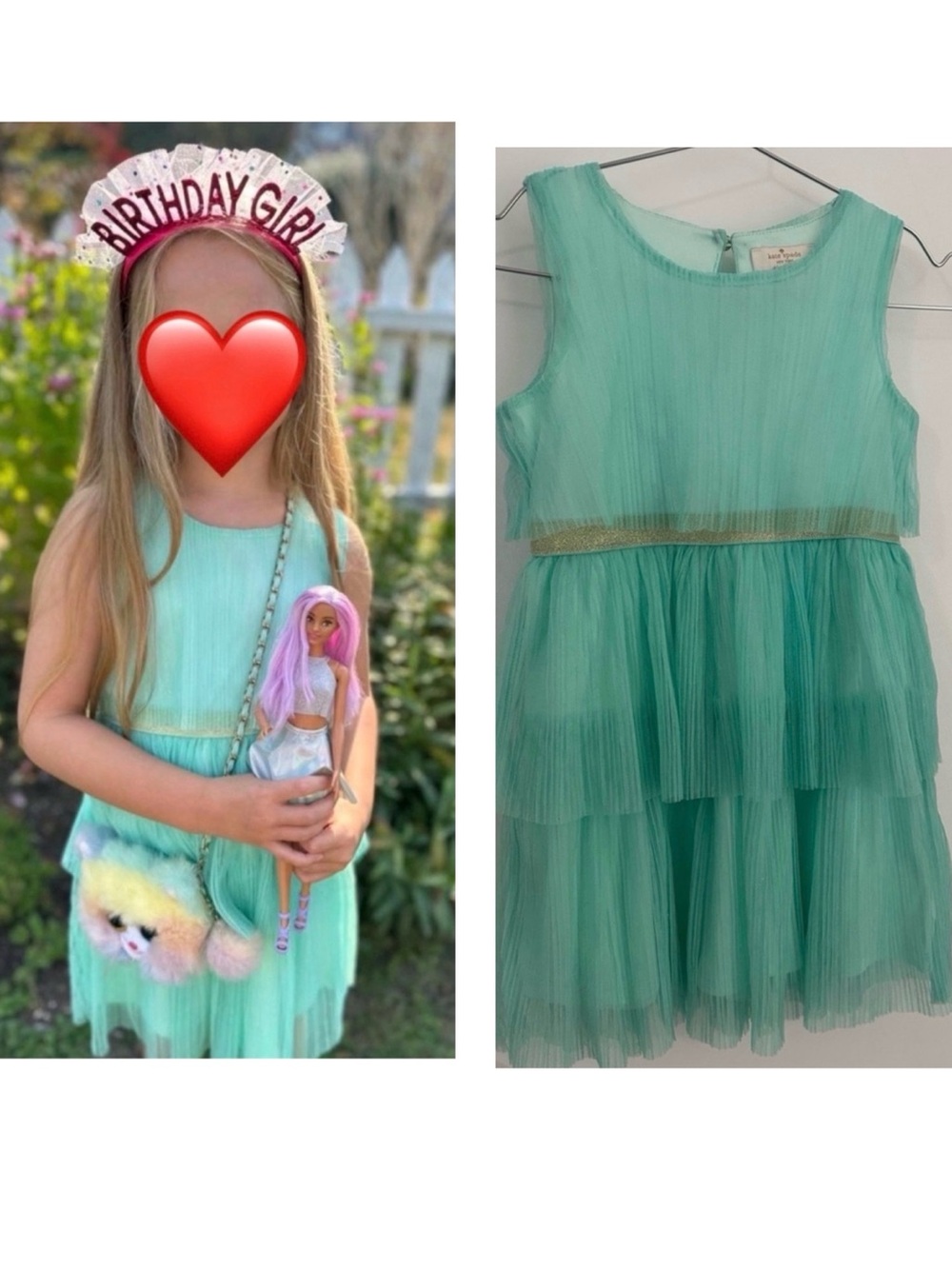 Kate Spade Girls Mint Shimmer Tiered Tulle Dress Size 6